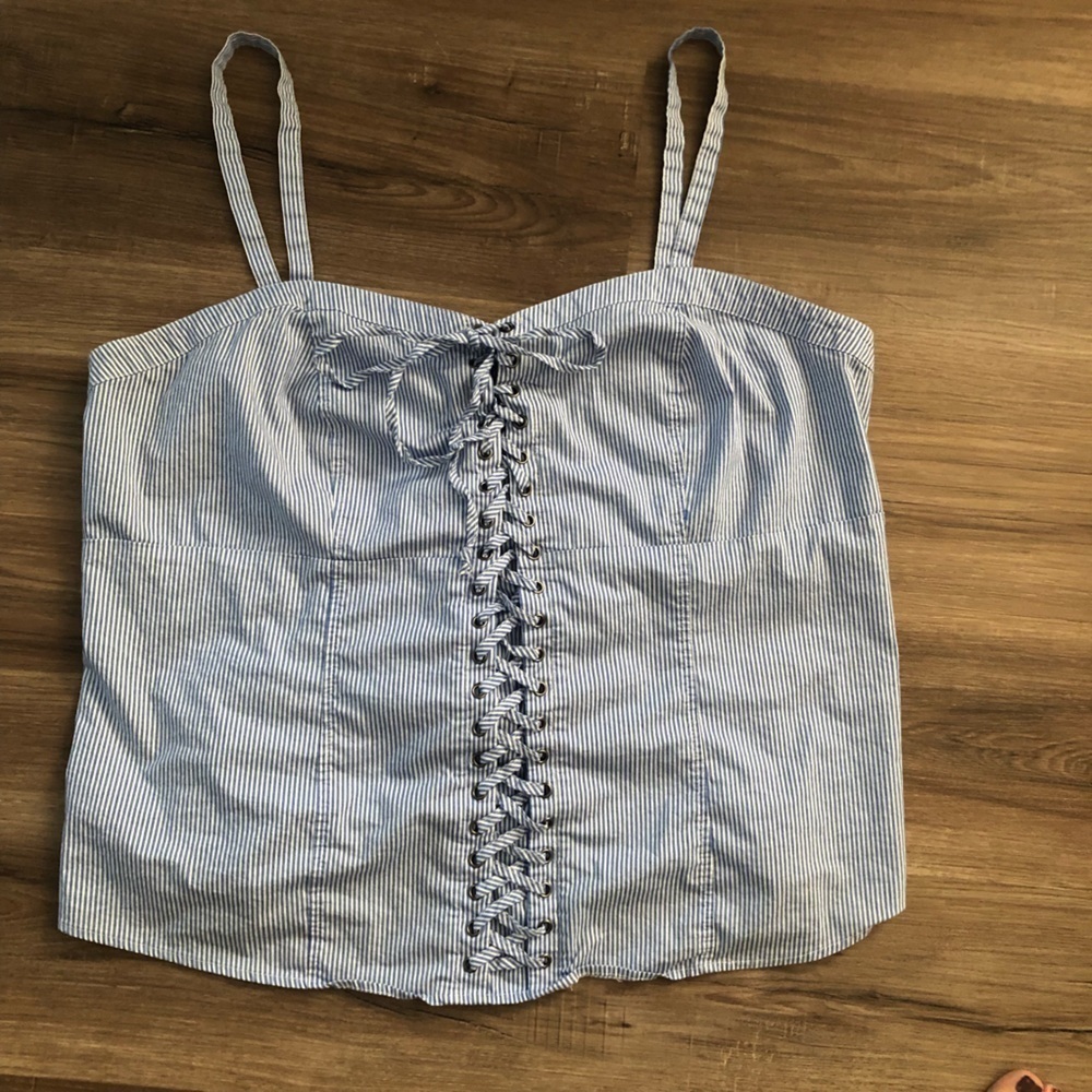 Torrid Blue white Stripe Lace Front Tank Top Size 3